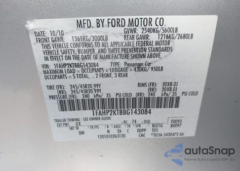 2011 Ford Taurus Sho from USA, damaged, VIN 1FAHP2KT8BG143084